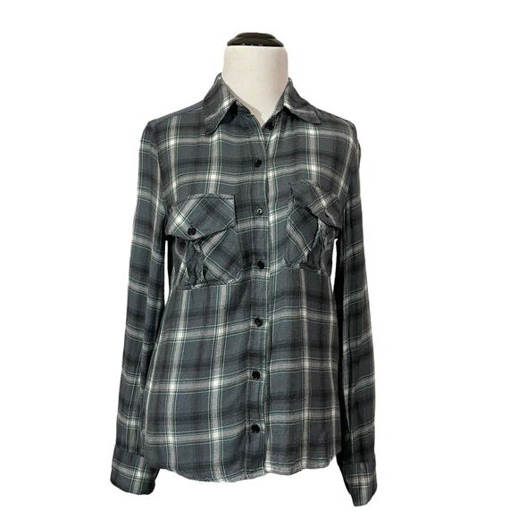 Zadig & Voltaire Talmi Skull Embellished Plaid Button Down Top - Blue/Gray - XS - Picture 1 of 16